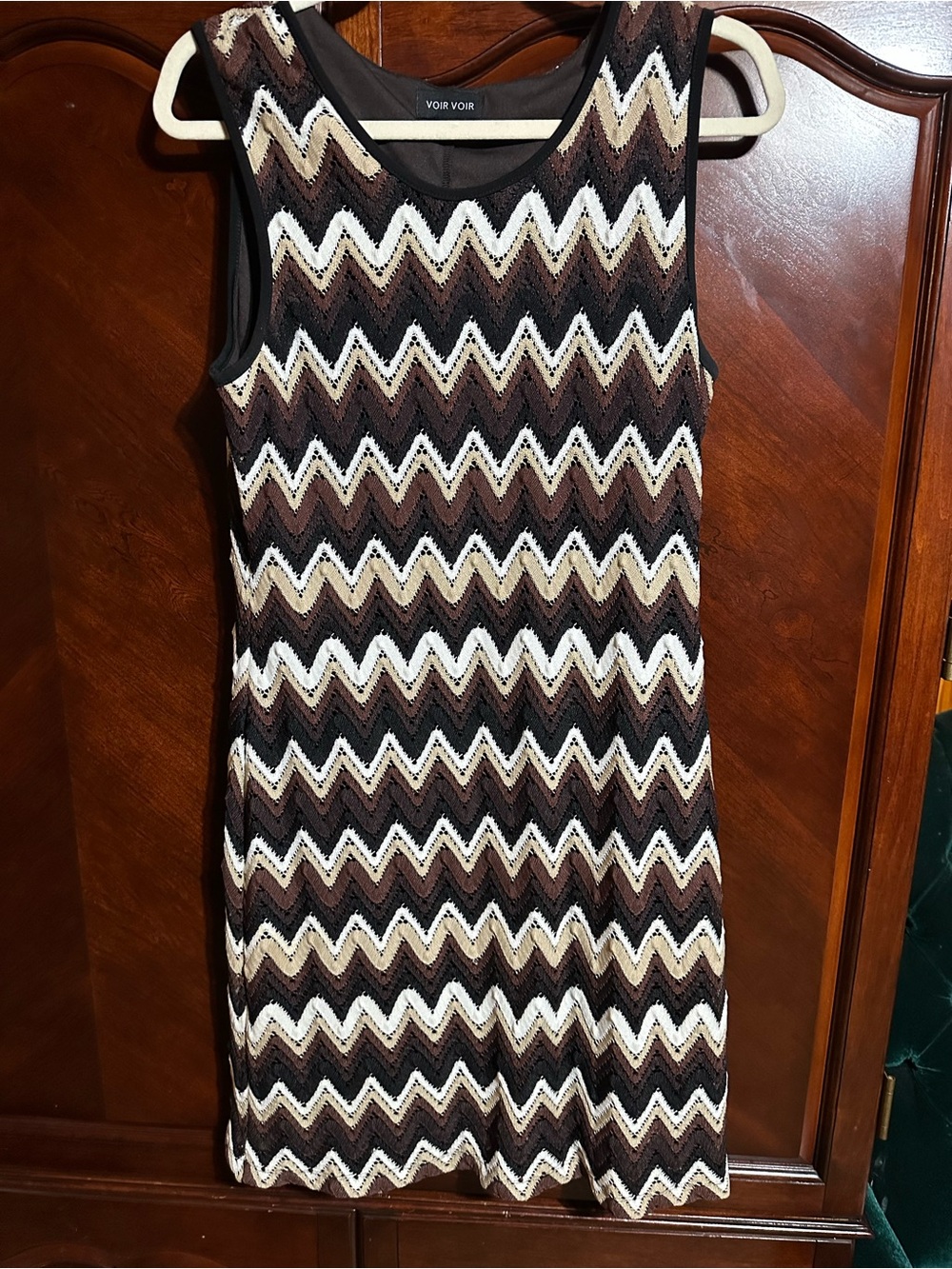 Voir Voir Brown Black and Cream Chevron Knit Mini Dress